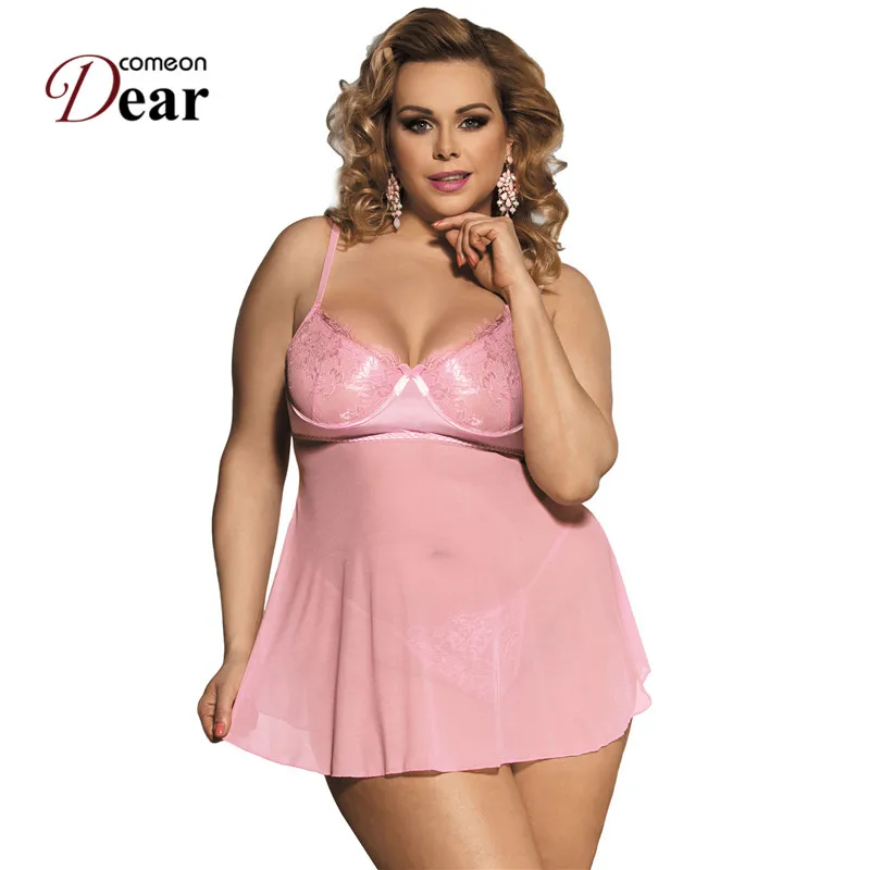 Да ладно, дорогой Tenue пикантные Для женщин Babydoll плюс Размеры M XL 3XL 5XL розовый Кружева цветочные мини Горячих Сексуальное Женское платье с G