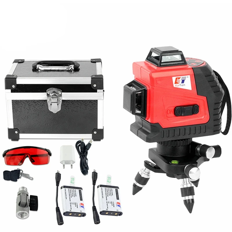 

KaiTian Laser Level 3D Self-Leveling 360 12Lines Horizontal and Vertical with Receiver Cross 650nm Nivel Laser Beam Line Tools