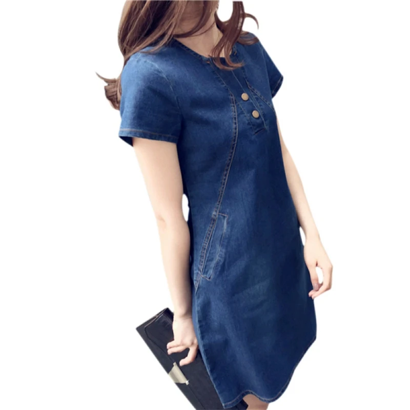 

Women Sexy Spring Autumn Summer Plus Size Denim Dress Casual Elegant Cowboy Solid mid-long Section Jeans Dress