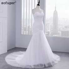 Venda quente Sexy Tulle Strapless Trumpet Sereia Vestidos de Casamento 2018 Barato Praia Vestido de Noiva Vestidos de Noivas Com Lace Up volta