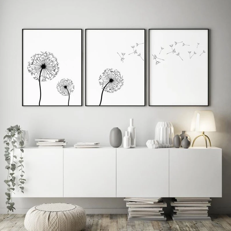 

Dandelion Wall Art Print Black and White Pictures Minimalist Dandelion Posters Canvas Painting Living Room Home Wall Art Decor
