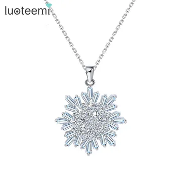 

LUOTEEMI New Design Shining Cubic Zircon Pendant Flower Shape Hearts and Arrows CZ Necklace for Women Wedding Party Jewelry