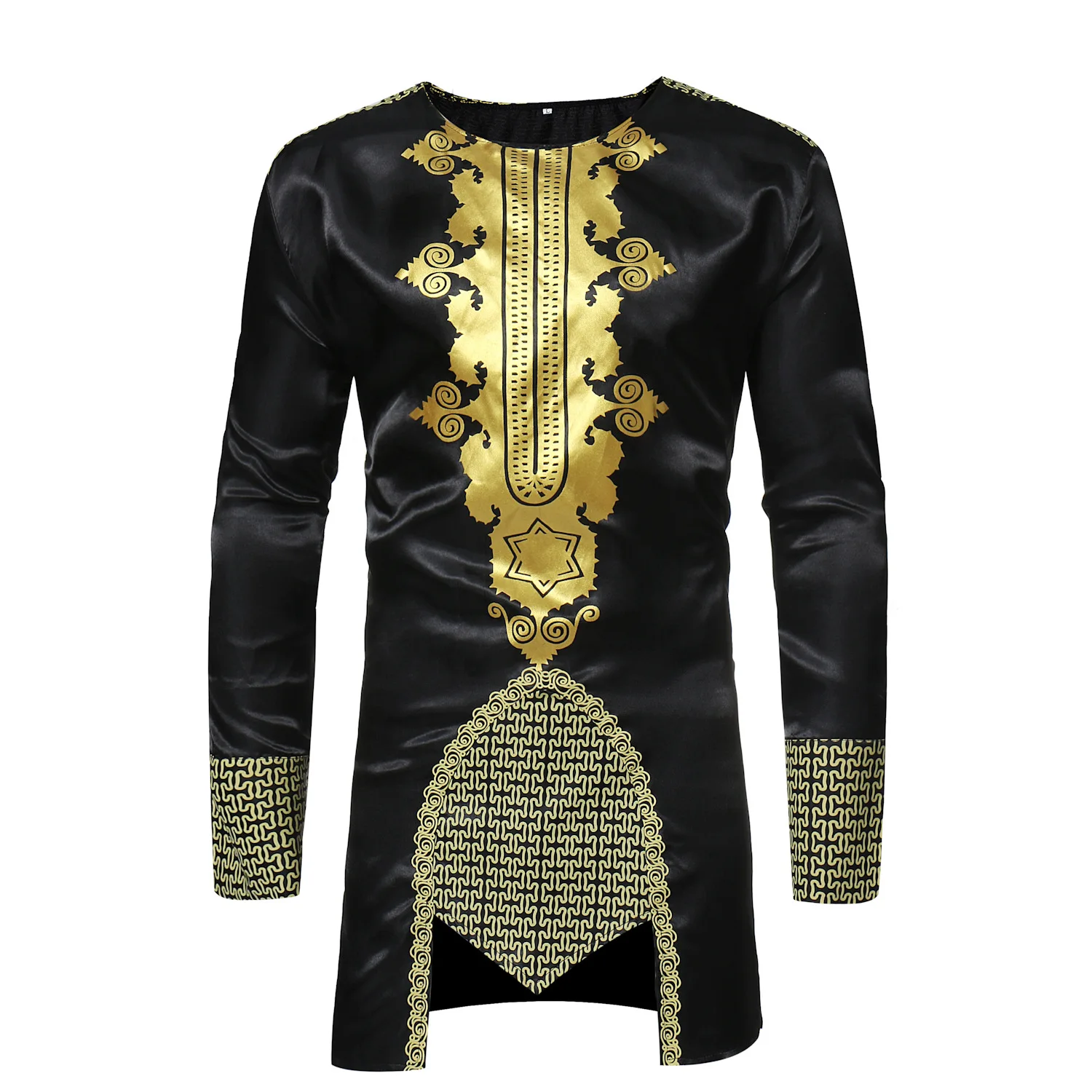 

2019 men's afro long-sleeved t-shirts with medium length tops