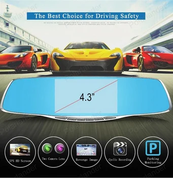 

free shipping Car DVR 4.3 Inch Rearview Mirror Full HD 1080P Dual Lens Registrar Camcorder Novatek