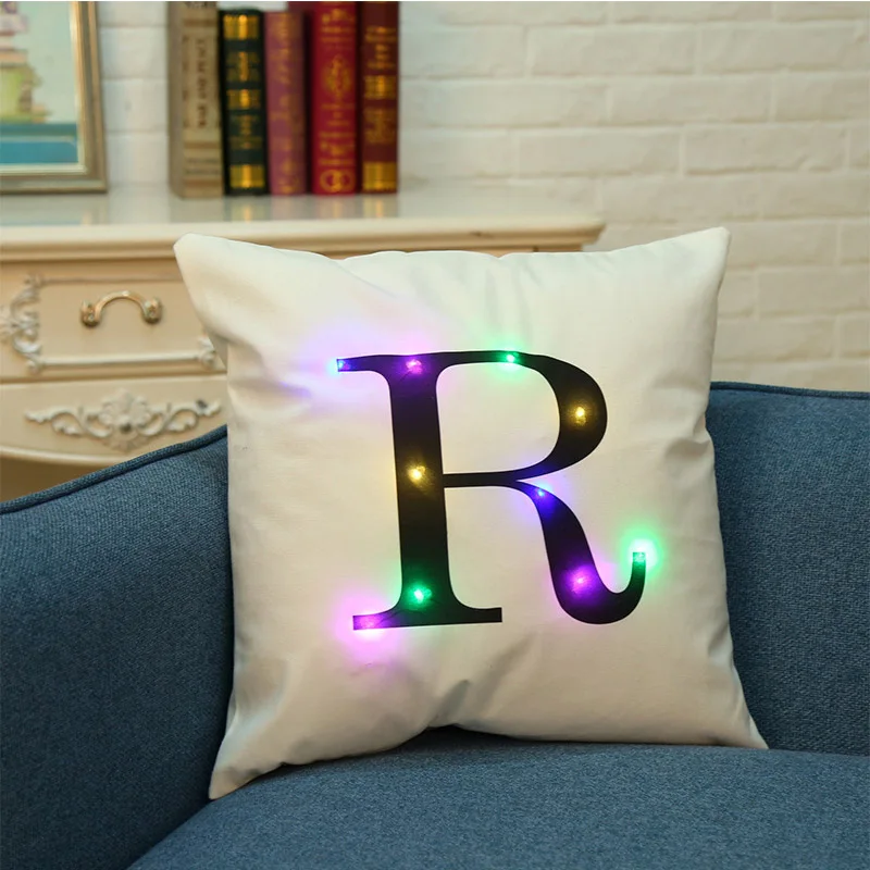 Светодиодный светильник с буквенным узором, светящаяся декоративная подушка, наволочка для дивана, автомобиля, стула, отеля, домашний декор V5984 - Цвет: R