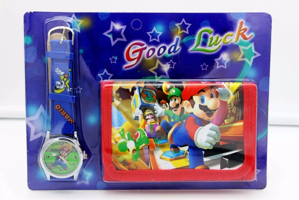 Супер Марио Детские наборы часы и кошелек наручные кварцевые Рождественский подарок детям мультфильм часы студентам подарок часы