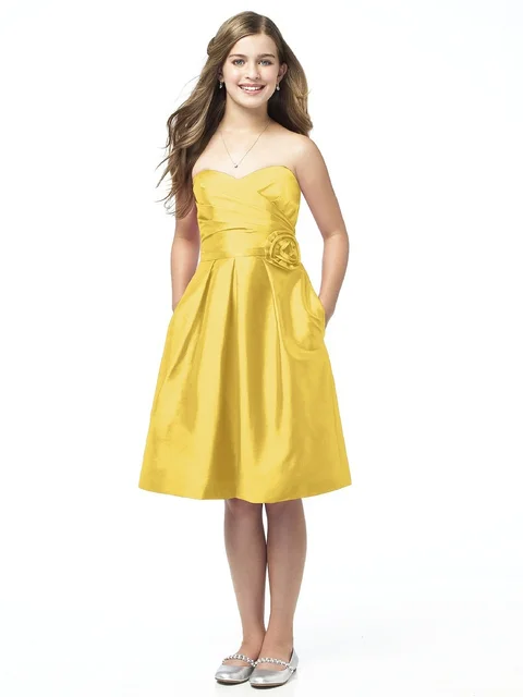 Us 9696 Bunga Kuning Gadis Gaun Pesta Pendek Selutut Bunga Pleat Vestido Daminha Pada Anak Anak Saham Rok Desain Satin Rj325 Di Flower Girl