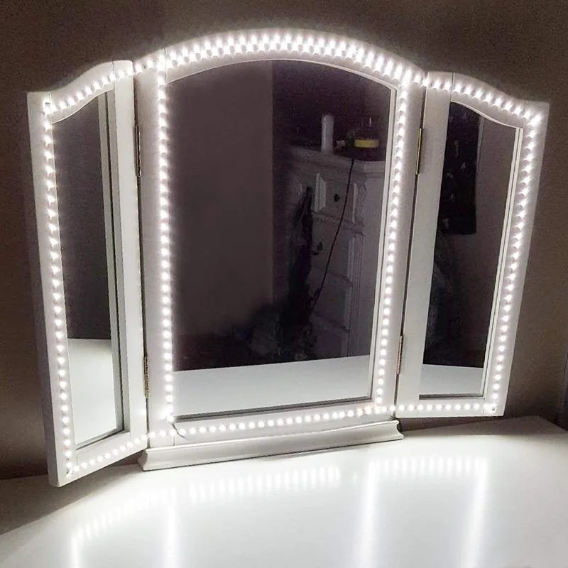 long mirror with lights and storage