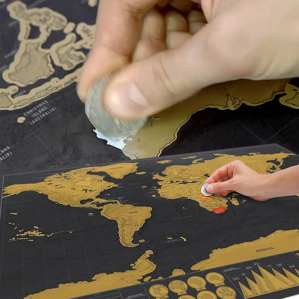 Скретч Карта мира путешествия плакат Медная Фольга наклейка персонализированный журнал Большой размер с цилиндрической упаковкой