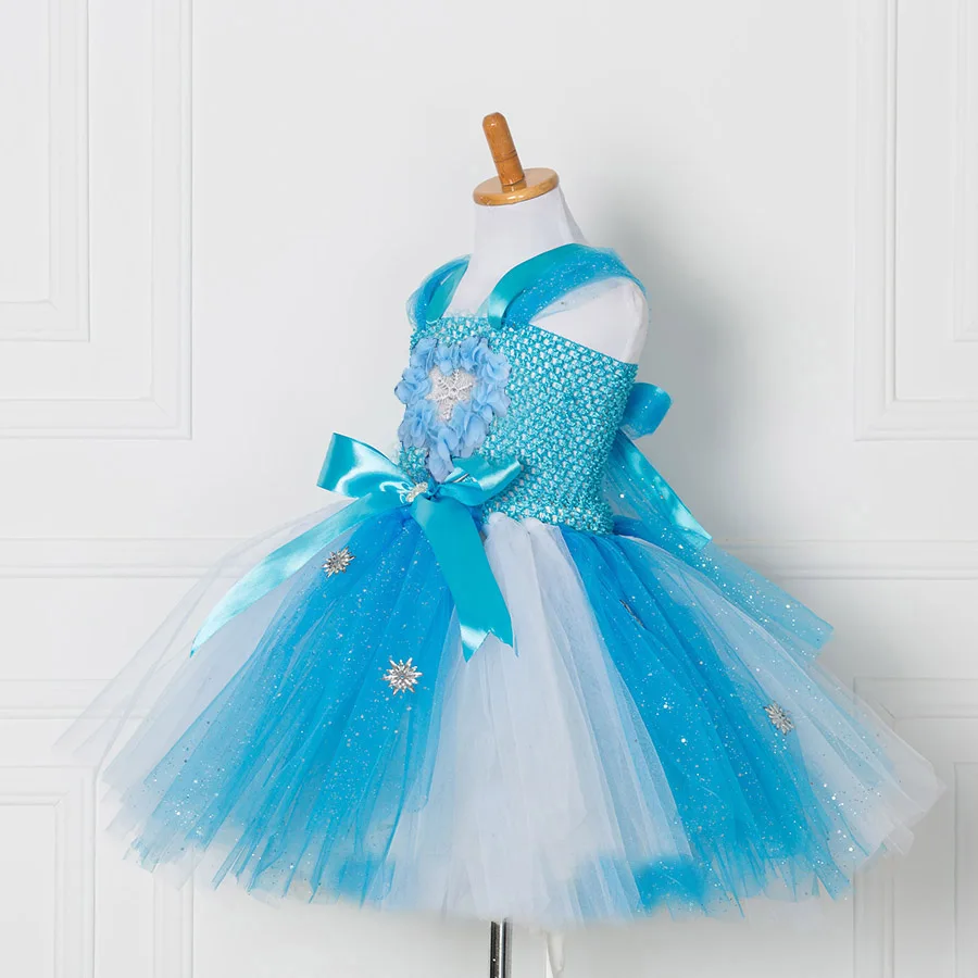 Платье-пачка принцессы Эльзы для девочек; Детские фатиновые платья для дня рождения; детское платье с голубыми цветами для девочек; костюм на Рождество и Хэллоуин