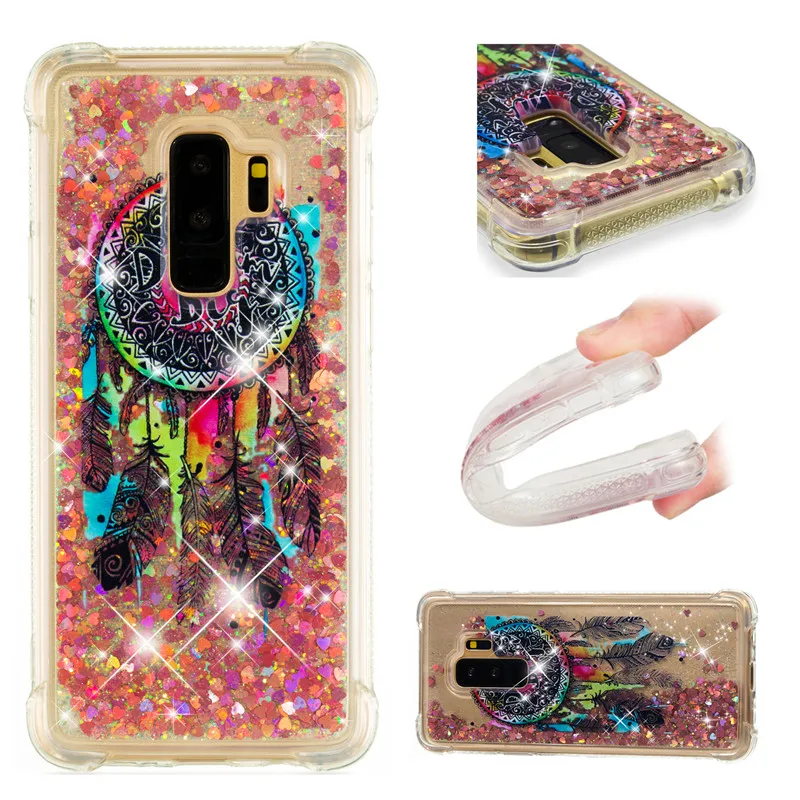 Liquid Case for Samsung Galaxy A6 A8 Plus 2018 S8 S9 Plus S6 S7 Edge Note8 Note9 S5 S6edge Glitter Love Silicone PC Full Cover (52)