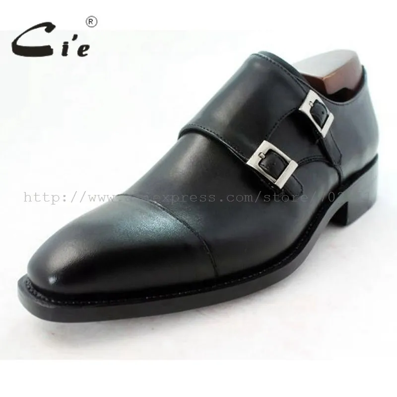 Flash Deal cie square captoe medallion double monk straps handmade leather men shoe100% genuine calf leather outsole breathable black MS46 0