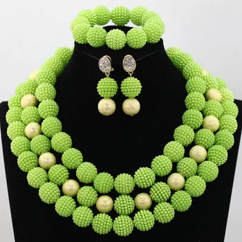 

Green Lime African Beads Necklace Jewelry Set For Women 20MM Plastic Balls Layers Necklace Set Accessory Free Shipping HX780
