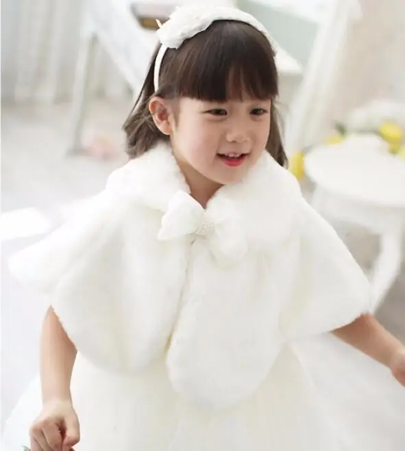

Girls Winter Coat Princess Bowknot Plush Faux Fur Cape Cloak Wedding Shawl and Cape for Girls Tippet Bolero Kids Jacket