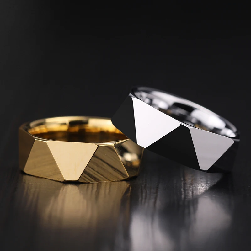 Puck стильные многогранные 8 мм ширина мужские кольца из карбида вольфрама серебро/золото два цвета для мужчин с бесплатной подарочной коробкой