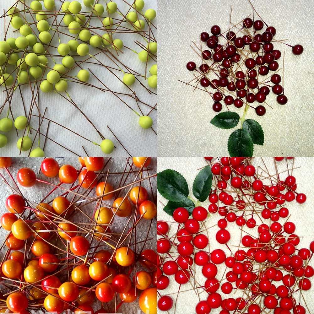 

New Creative 300pcs 10MM Artificial DIY Cherry Fruit Holly Berry Picks for Crafting Home Decoration Designing Artificial Fruits