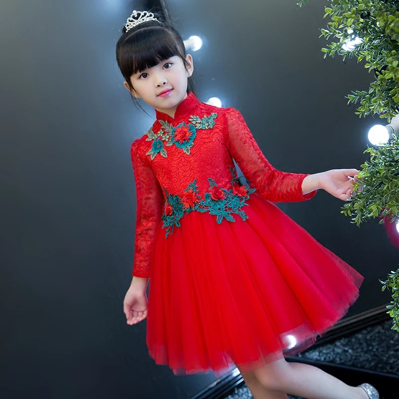 

Hot-Sales New Children Girls Embroidery Flowers Princess Lace Mesh Dress Birthday Wedding Ball Gown Dress For Kids Babies 3~15ys