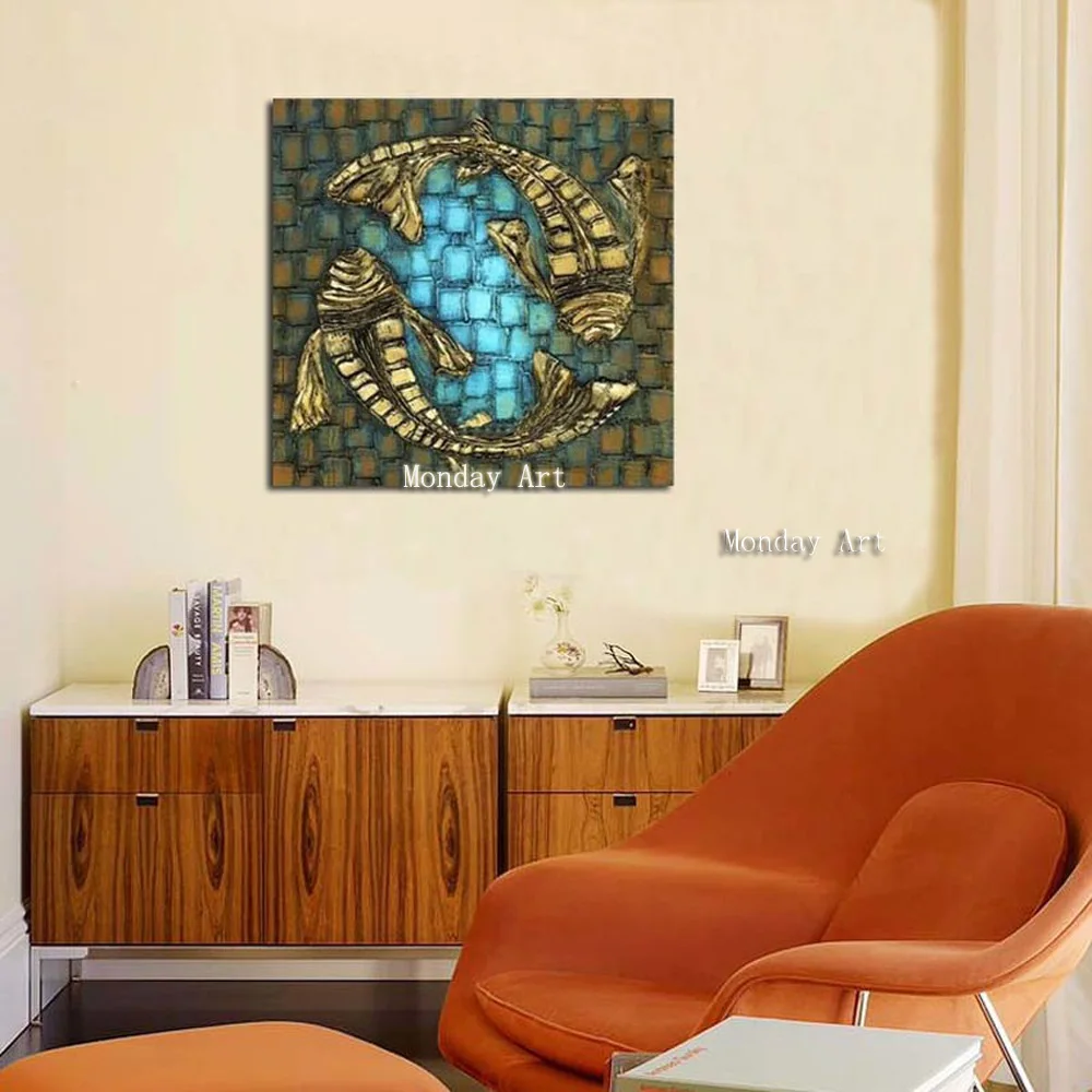 100-hand-painted-simple-style-animal-oil-painting-on-canvas-modern-abstract-two-fish-retro-oil