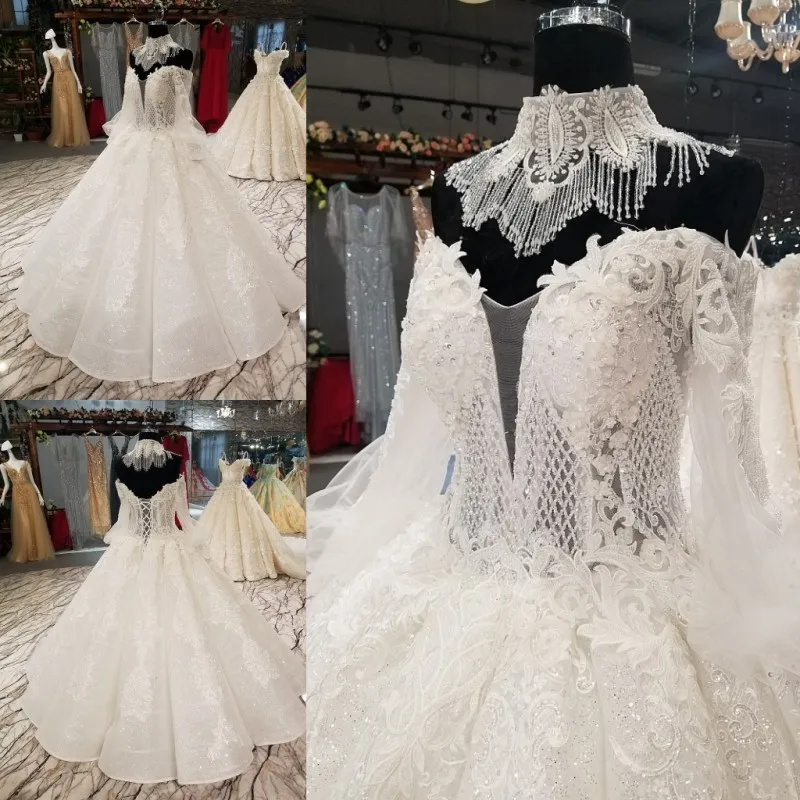 Винтаж Vestido De Noiva 2018 мусульманское свадебное платье бальное платье одежда с длинным рукавом кружево Дубай арабское свадебное платье волны