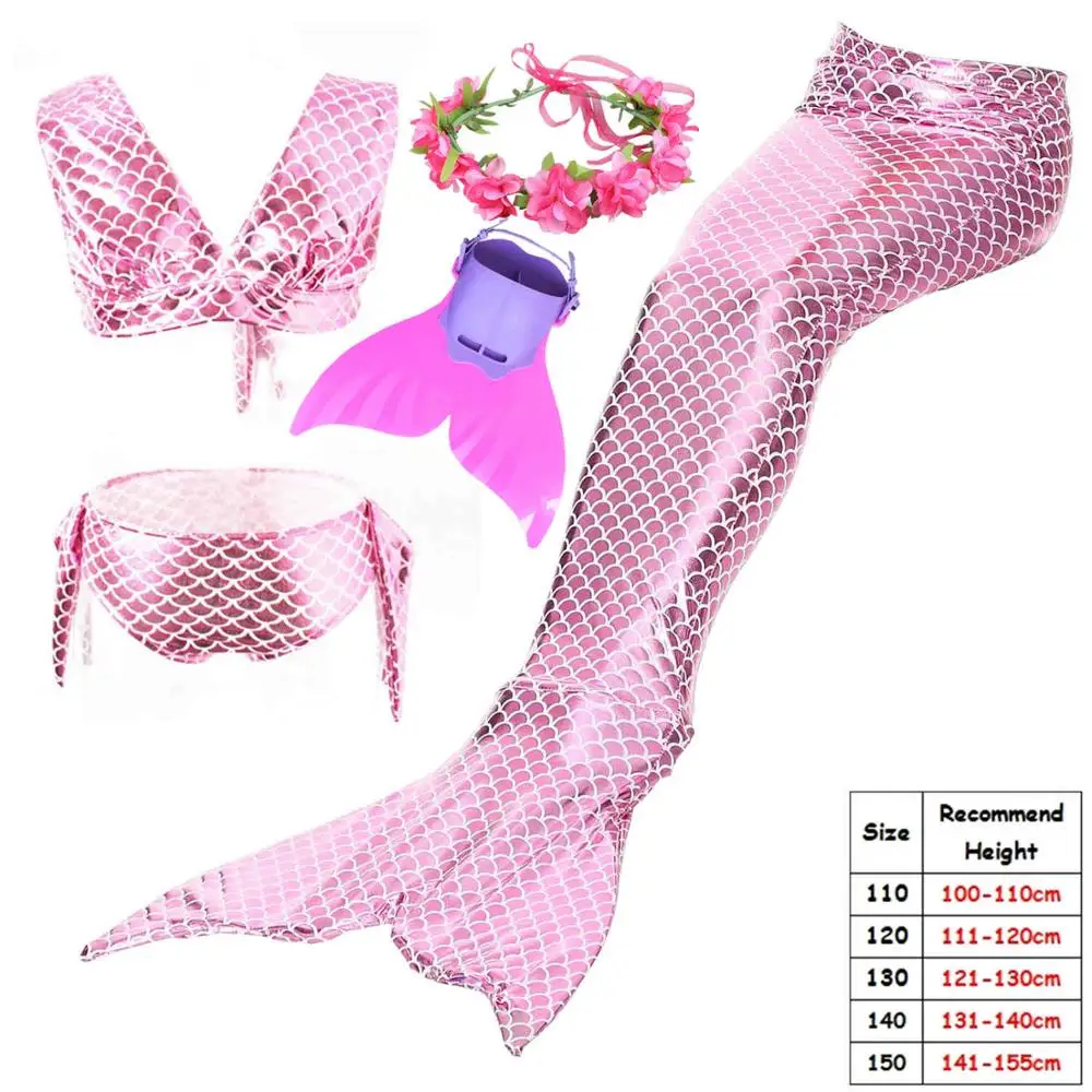 Детский купальный костюм с хвостом русалки для девочек, купальный костюм-бикини, купальный костюм с хвостом русалки для костюмированной вечеринки - Цвет: 5pcs With Monofin