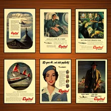 Vintage 1950s Capital aerolíneas viajes cartel Kraft Posters lienzo clásico pinturas pegatinas de pared decoración del hogar regalo