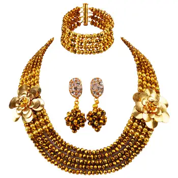 

Fashion Golden Brown Costume African Jewelry Set Nigerian Necklace Wedding Gifts 5LDH04