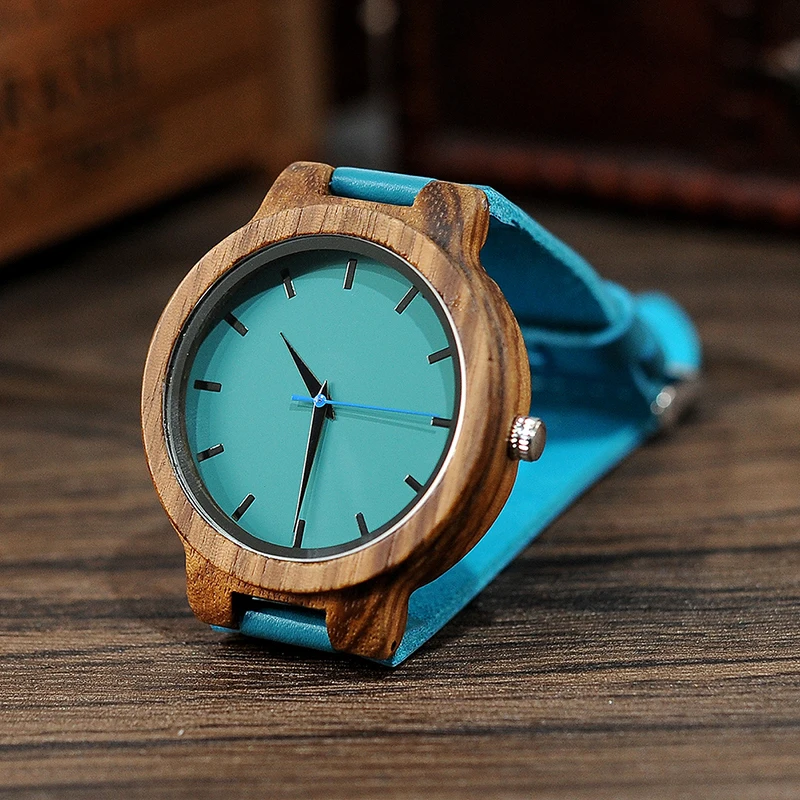 BOBO BIRD Lovers Watch Men Elegant Turquoise Blue Leather Watches Women Stylish Quartz Wristwratch reloj mujer C-C28