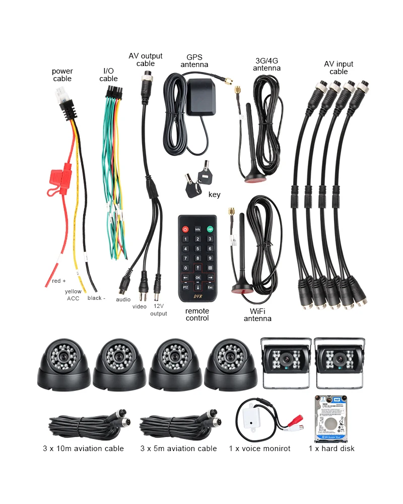 6 шт. 2.0MP HD AHD Автомобильная камера комплекты 8CH 1080 3g gps Wifi жесткий диск AHD Мобильный Dvr удаленный онлайн видео IOS/Android/PC плеер Mdvr