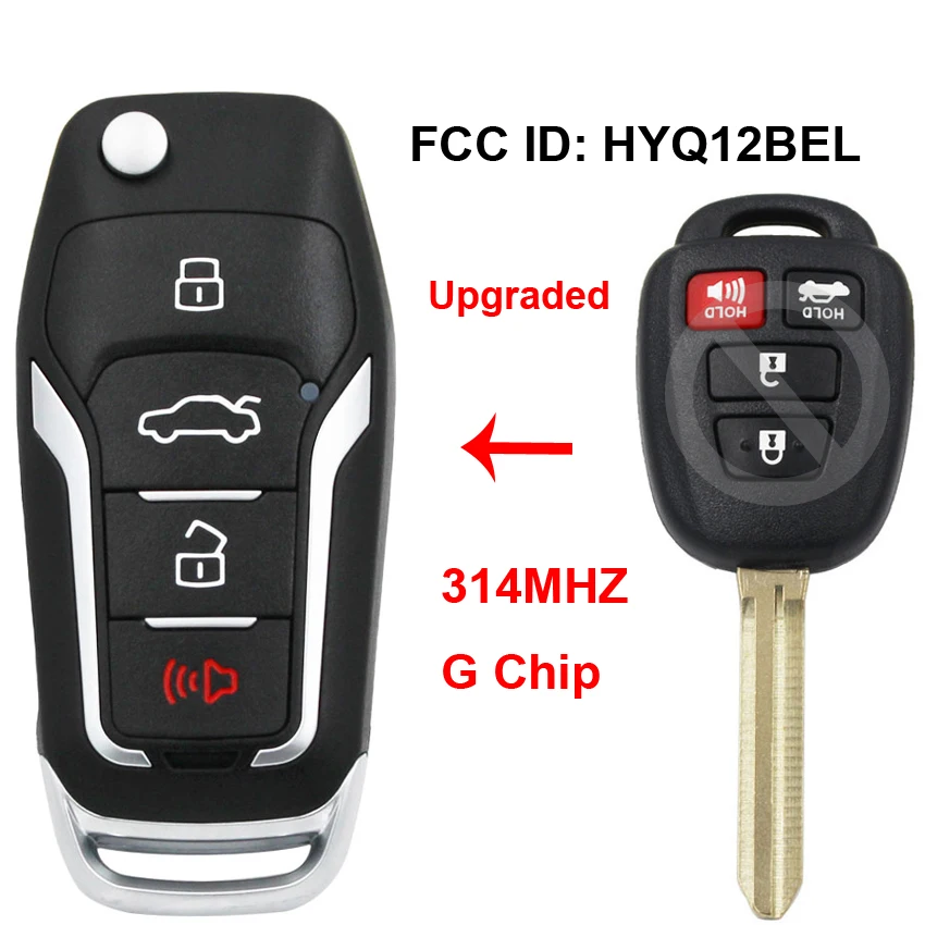 

3+1/4 Button Upgraded Folding Flip Remote Car Key 314MHz G Chip FCC ID: HYQ12BEL for Toyota Camry Rav4 2012 2013 2014 2015 2016
