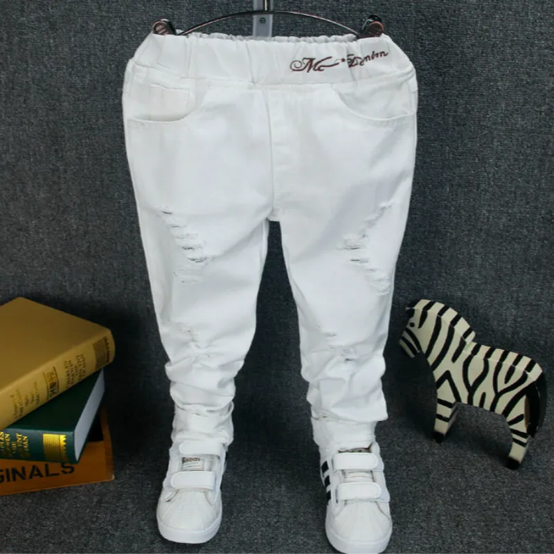 

2019 Spring and Autumn Children's denim streetwear New Boys 'Jeans Edition White Broken Caverns Cowboy Trousers kids jeans