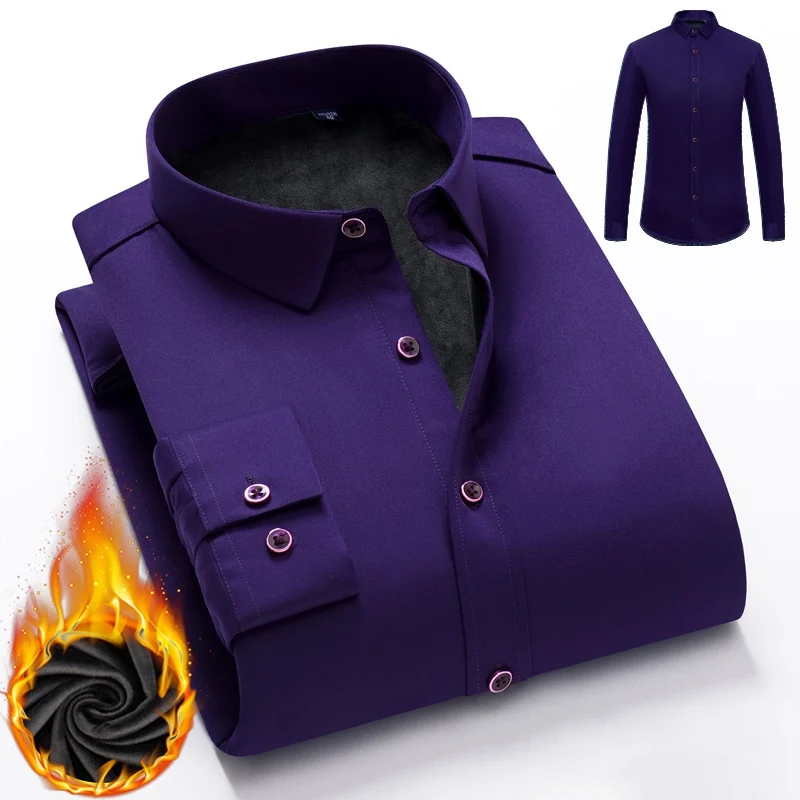 Зимняя плотная теплая рубашка, мужские повседневные рубашки, одноцветная Гладкая эластичная рубашка в клетку, Camisa masculina Chemise homme - Цвет: BN9068-20