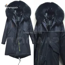 Куртка зимняя куртка Сгущает Тонкий женский с воротником из меха енота и длинное пальто Женская парка зимняя куртка Большие Размеры S-3XL