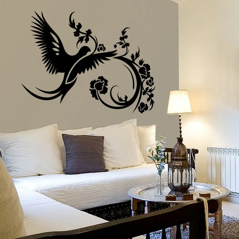 

Home Decor Bird Flower Wall Decal Floral Design Wall Sticker Removable Bird Wall Poster Flowers Pattern Vinyl Wall Mural AY1650