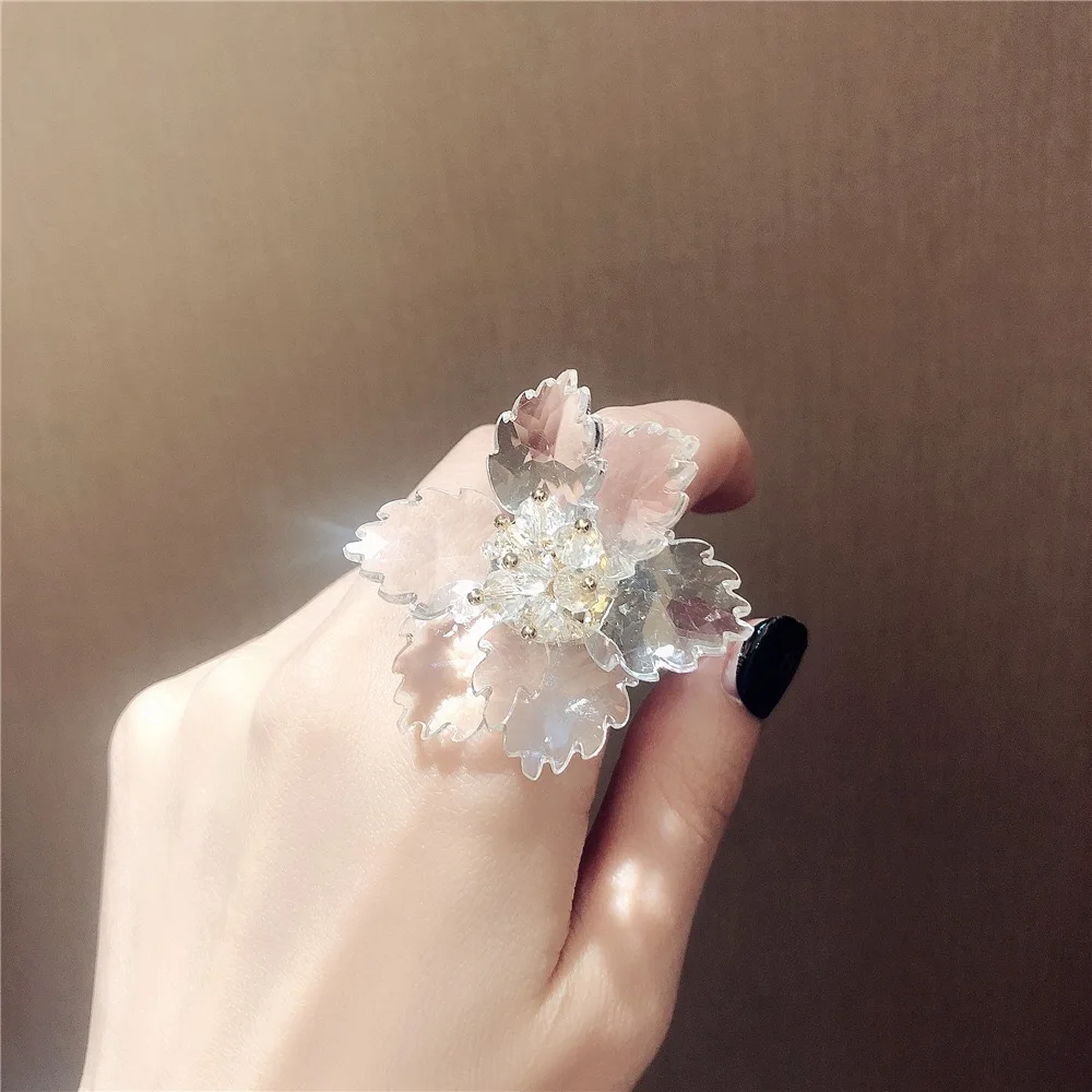 

clear acrylic handmade flower shape white pearl rings fashion wedding jewelry party for women