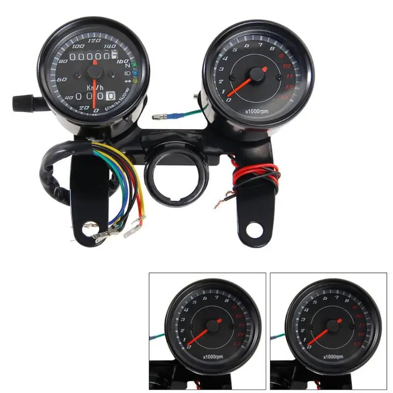Universal Motorcycle Odometer & Tachometer Speedometer Gauge With Black Bracket