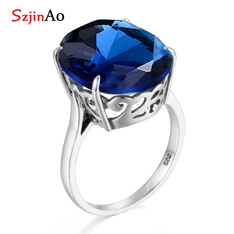 

Szjinao Victoria fashion sapphire rings september birthstone boho oval shaped handmade simple ring 925 silver jewelry for women