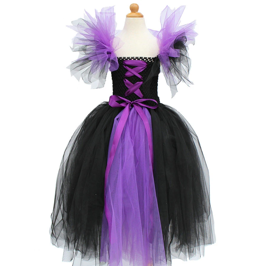 Maleficent злой королевы девушки хэллоуинская пачка платье дети косплей костюм ведьмы фантазия день рождения девочки праздничное платье принцессы