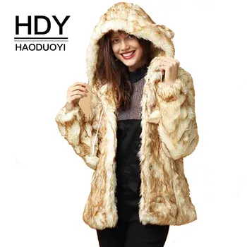 

HDY Haoduoyi Cute Pom-pom Hooded Faux Fur Jacket Long Sleeve Winter Autumn Warm Fur Jackets Women Coat Coats Fashion Outwear