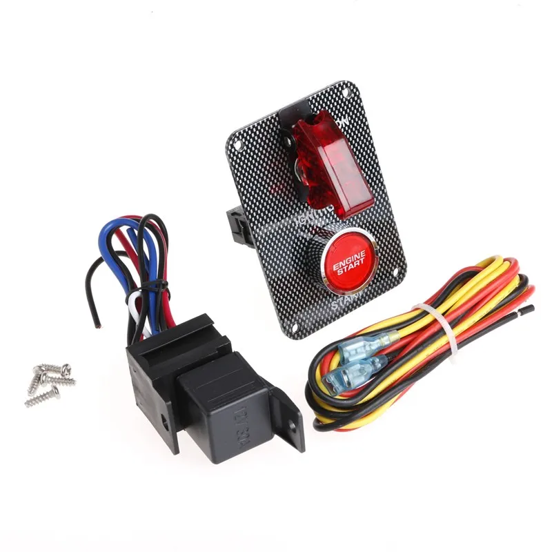 12V Racing Car Ignition Switch + Relays + Red LED Push Toggle Button