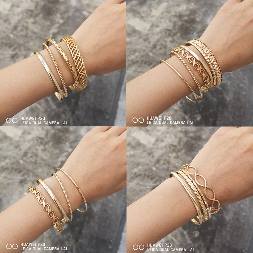 

4Pcs/Set Trendy African Dubai Charm Bangles & Bracelet Women Indian Ethnic Alloy Bracelet Set Female Luxury Wedding Jewelry Gift