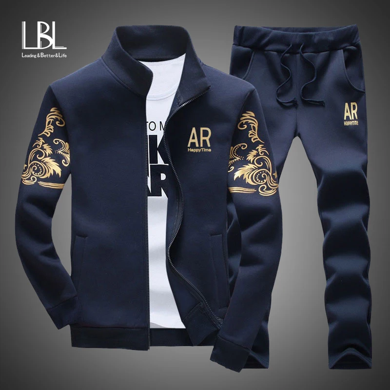 Kopen Mannen Sportkleding Sets 2019 Lente Herfst Mannelijke Casual Trainingspak Mannen 2 Stuk Rits Sweatshirt + Joggingbroek Merk Trainingspak set