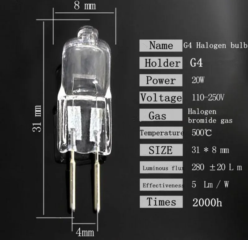 Новая G4 лампочка для духовки галогенная лампа высокой температуры 20 Вт 300 градусов Вольфрамовая лампа Сушилка для бисера зеркальные аксессуары для фар