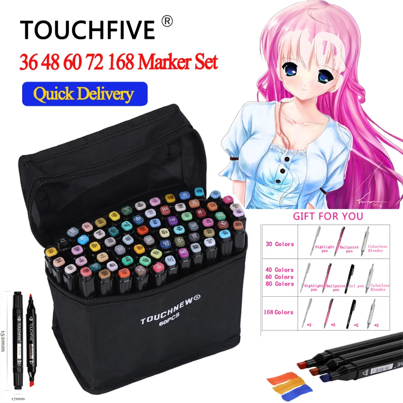 

TOUCHFIVE 168 36 48 60 80 Colors Art Markers Pen Permanent Marker Set Sketch Markers Pen For Drawing Manga Design