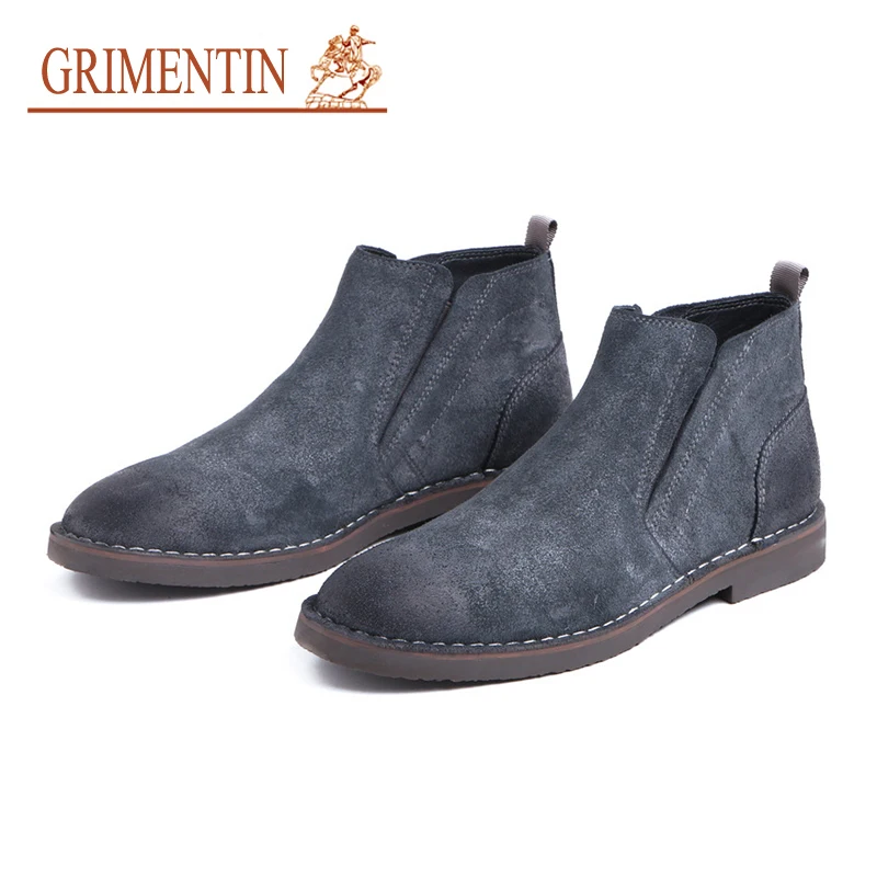 

GRIMENTIN Brand mens ankle boots genuine leather handmade gray business office men shoes 2019 new for male boots