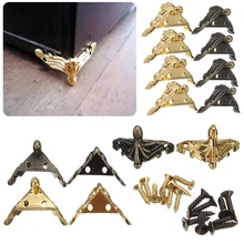 4pcs Mini Antique Brass Vintage Bronze Jewelry Chest Gift Box Wooden Case Decorative Feet Leg Metal Corner Protector