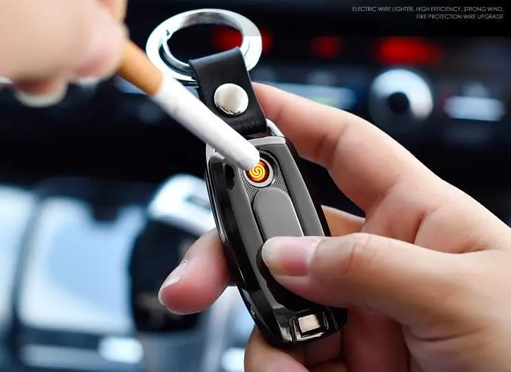 

2PCS/LOT Creative with Key Chain Metal USB Rechargeable Electronic Cigarettes Lighter