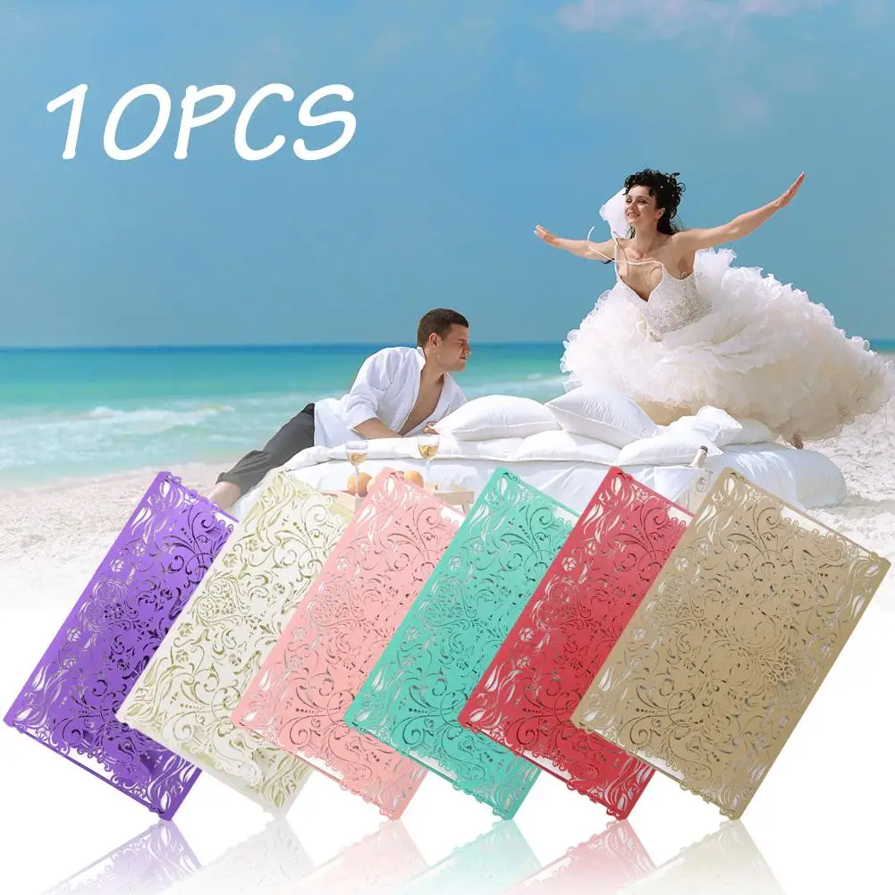  AUGKUN 10 PCS Hollow Carved Wedding Invitation Card Without Base Card - 33058009865