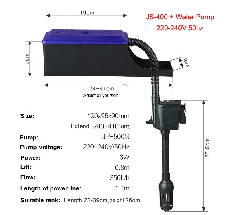 Sunsun 110-240 В JS 400/600 аквариумный верхний фильтр ультра-тихий погружной насос циркуляционный насос для аквариума внешний фильтр коробка - Цвет: JS400 with Pump 220V