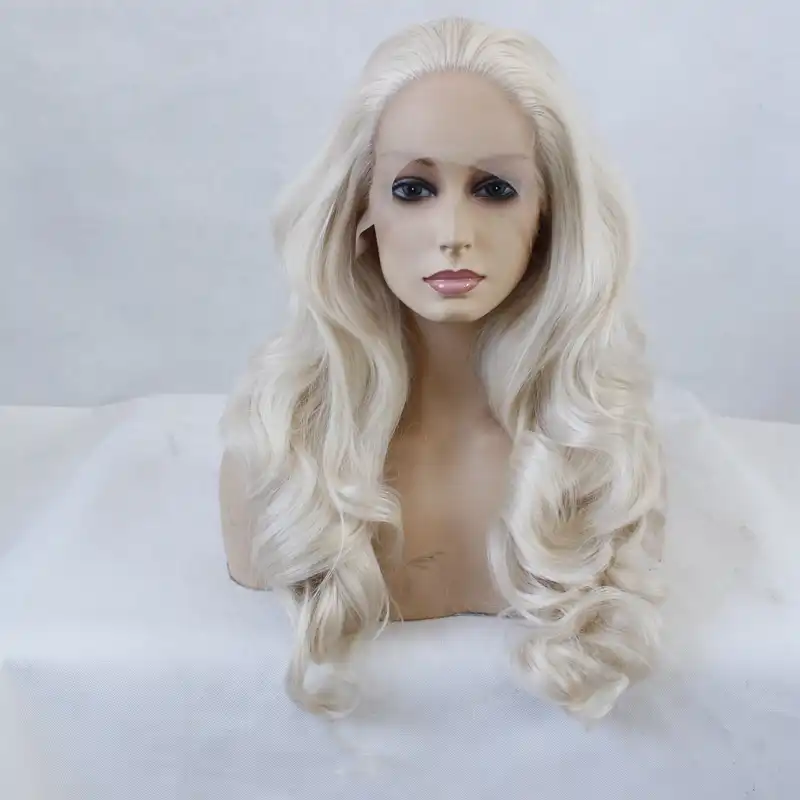 Mrwig 60 White Blonde Hair Color Natural Wavy Synthetic Front