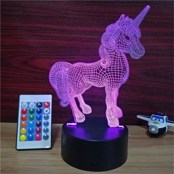 

3D LED Unicorn illusion Night Light Remotl Control 7 Color Changeable USB Battery Home Decor Touch Lights Gift For Children